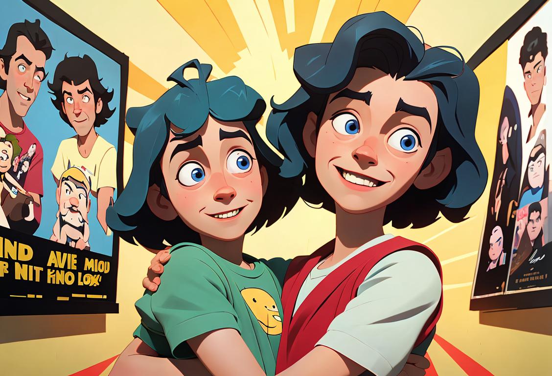 Finn Wolfhard smiling, wearing a cool retro outfit, surrounded by movie posters and autographed merchandise..