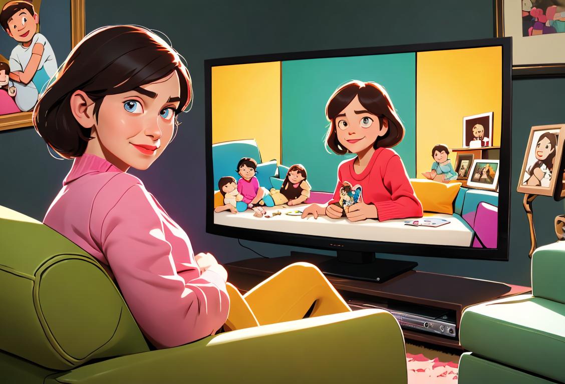A joyful family sitting together on a cozy couch, surrounded by colorful TV memorabilia, relishing their favorite TV shows..