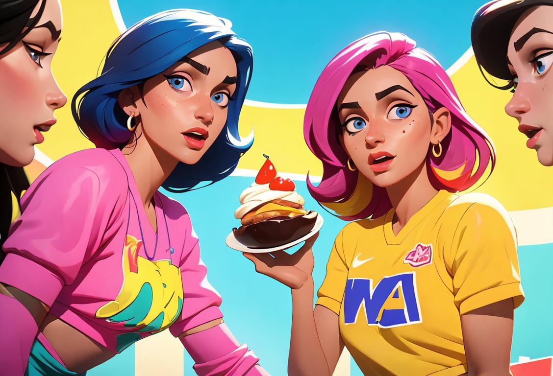 A group of diverse people wearing colorful and stylish clothing, enjoying delicious food, playing sports, and indulging in wholesome shenanigans..