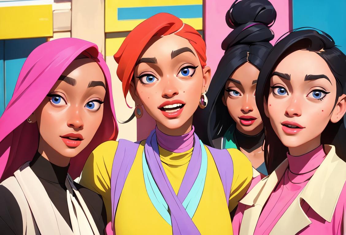 A diverse group of people, each radiating happiness with their unique fashion styles, in a vibrant and multicultural city setting..