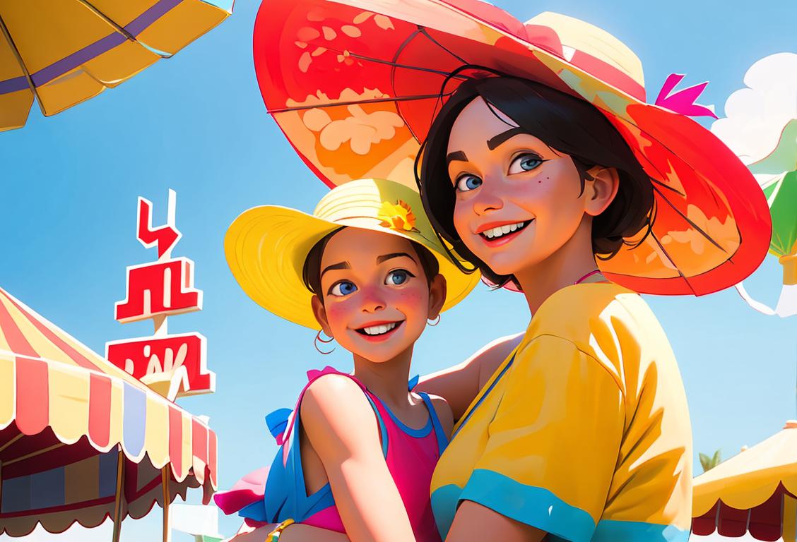 A cheerful family enjoying a day at an Indiana state fair, showcasing their casual summer outfits and embracing the vibrant carnival atmosphere..