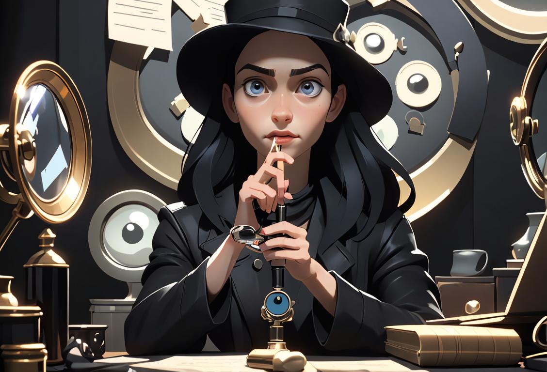 Young person wearing a detective hat, holding a magnifying glass, surrounded by computer screens and internet icons..