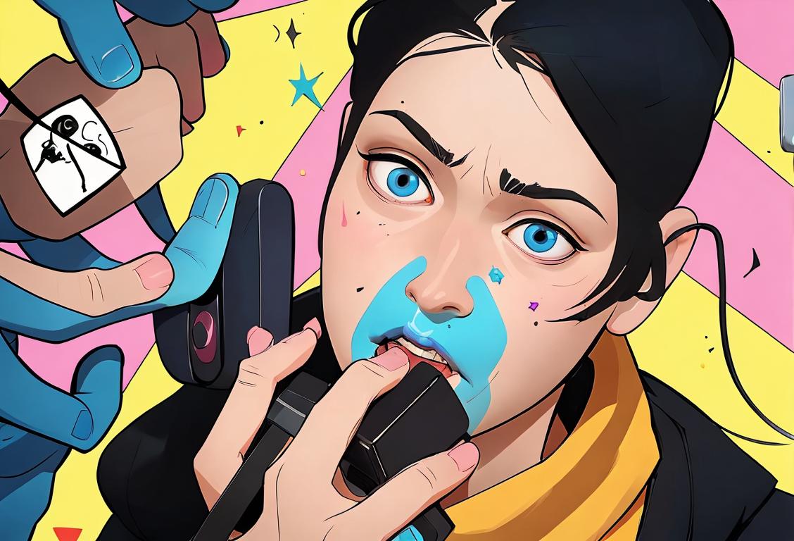 A person with disabilities confidently making a phone call, surrounded by symbols of inclusivity and accessibility..