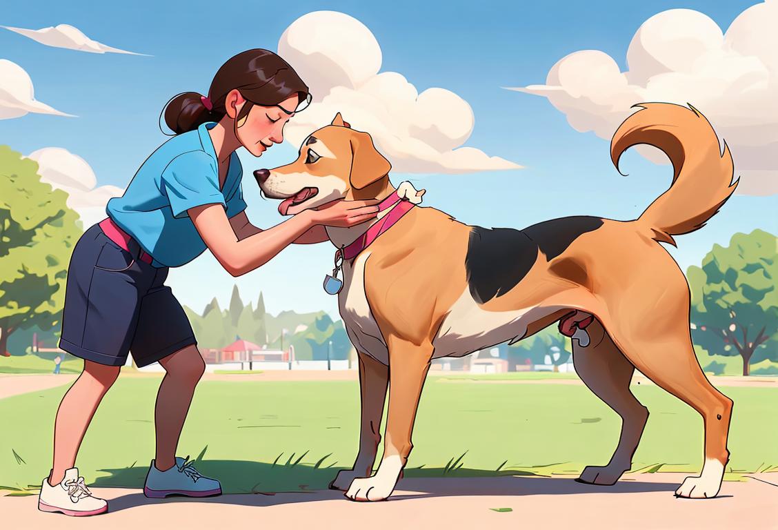 A heartwarming image of a dog being rescued by a caring individual, with a sunny park scene in the background..