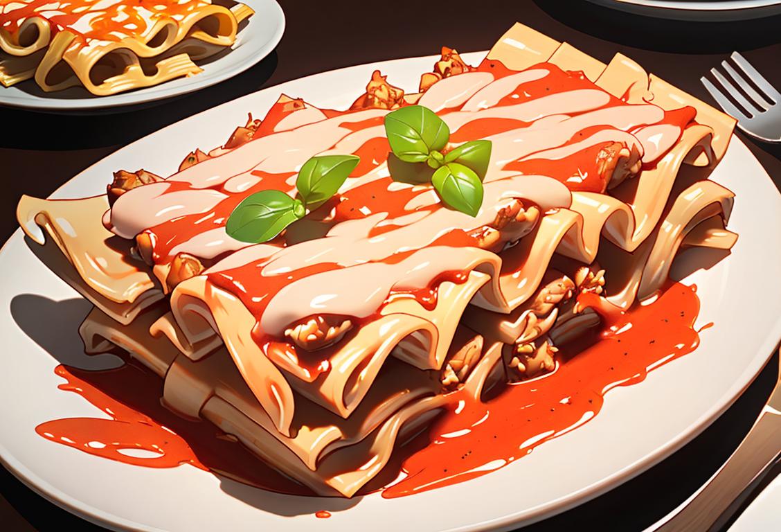 A mouthwatering fusion of crispy chicken wings and cheesy lasagna, surrounded by happy diners in a cozy, family-friendly restaurant..