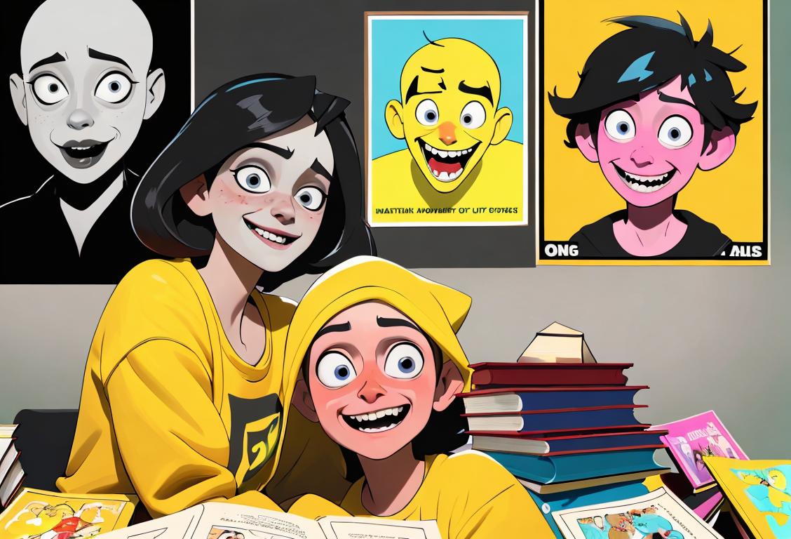 Happy individuals smiling, wearing bright clothing, surrounded by educational posters and books, representing National Methamphetamine Awareness Day..