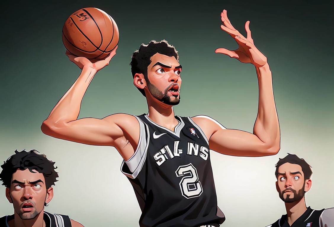 A tall basketball player gracefully shooting a free throw, wearing a Spurs jersey, with a backdrop of roaring fans..