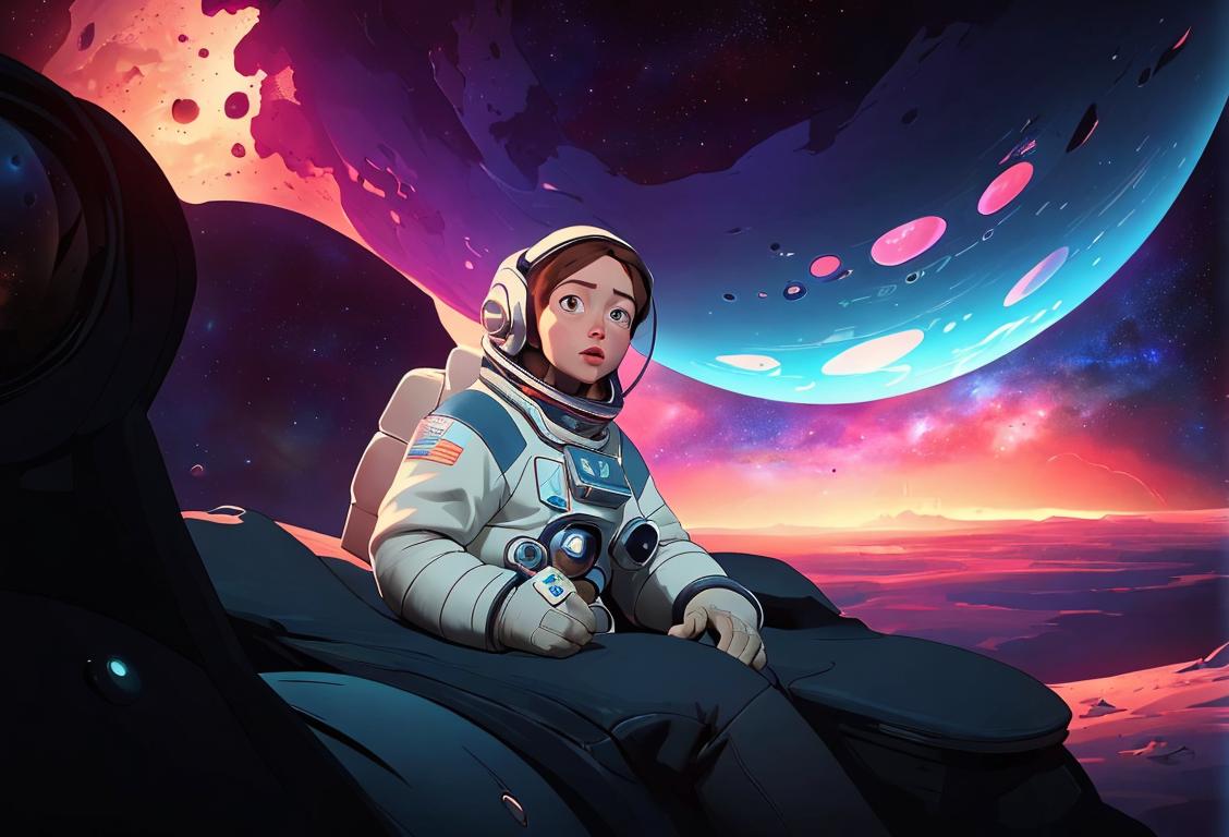 An astronaut exploring an alien planet, wearing a spacesuit with futuristic design, surrounded by colorful extraterrestrial landscapes..