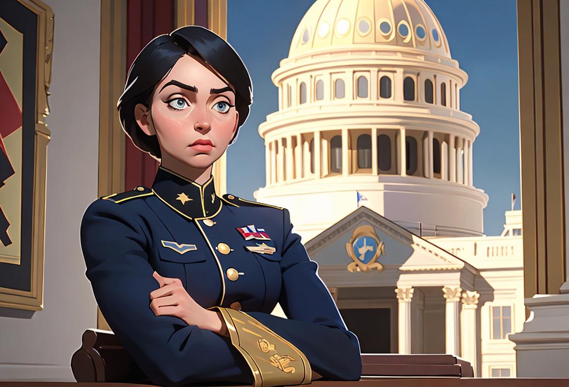 National Guard member resting in the Capitol building, wearing a uniform, with an American flag in the background..