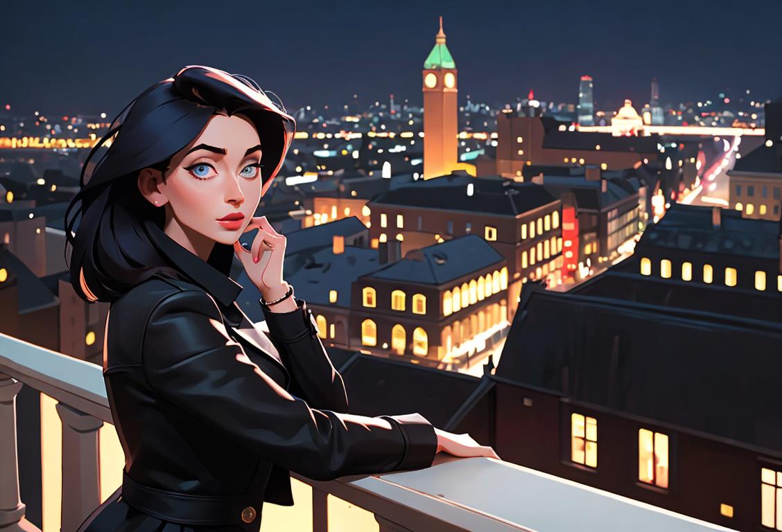 A confident woman in a stylish outfit planning a creative date for her partner, surrounded by city lights and a touch of romance..
