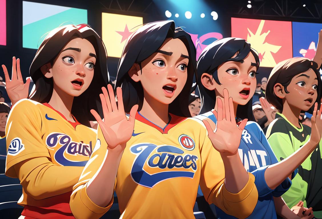 A diverse group of fans cheering and waving their hands in excitement, wearing their favorite team jerseys and representing their different fan communities..