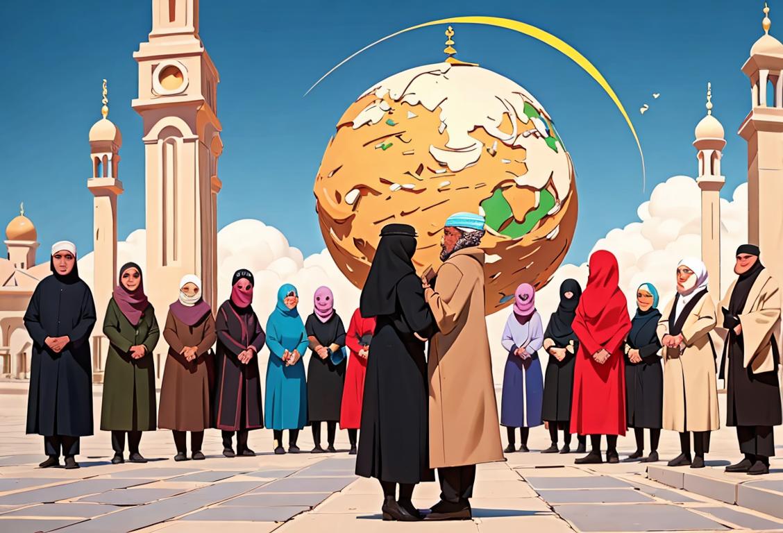 A diverse group of people from different cultures and backgrounds standing together, spreading love and understanding, against a vibrant global backdrop..