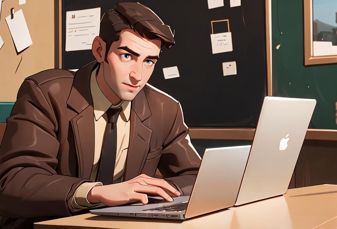 A young mentor, wearing a tweed jacket, sitting in a coffee shop, helping a student with a laptop..