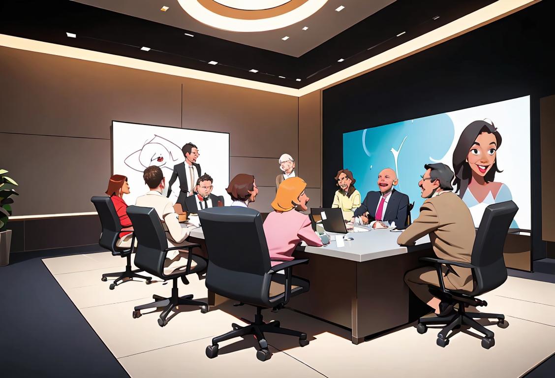 A diverse group of professionals, representing various industries, gathered around a conference table with laptops, exchanging ideas and sharing laughter..