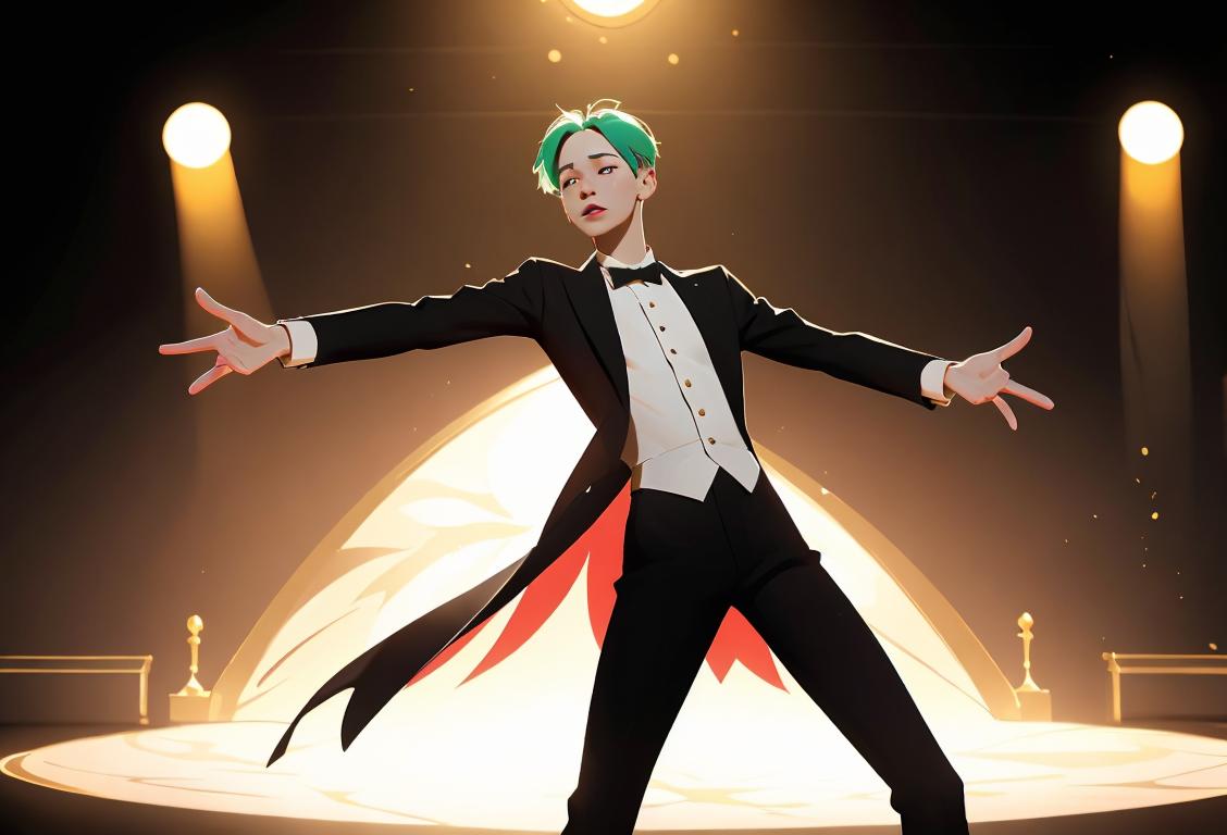 Succint image prompt containing references to the national day, as well as an interesting set of expanding criteria which should include a charismatic individual in stylish attire dancing on a brightly lit stage..