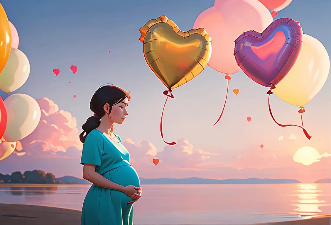 A tranquil scene of a serene sunset, with a couple releasing colorful balloons to honor the memory of their lost baby..