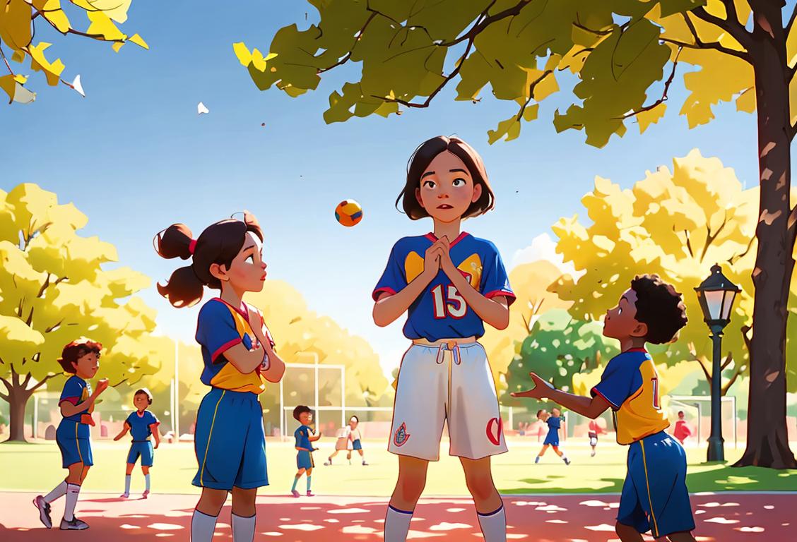 A group of diverse children playing sports, wearing vibrant jerseys, in a sunny park setting..