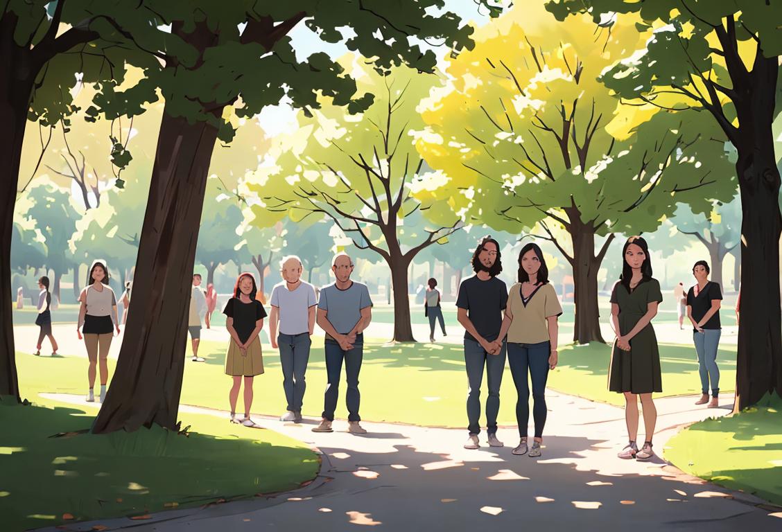 A group of diverse survivors supporting each other in a calm and safe environment, wearing casual and comfortable clothing, with a peaceful park setting..