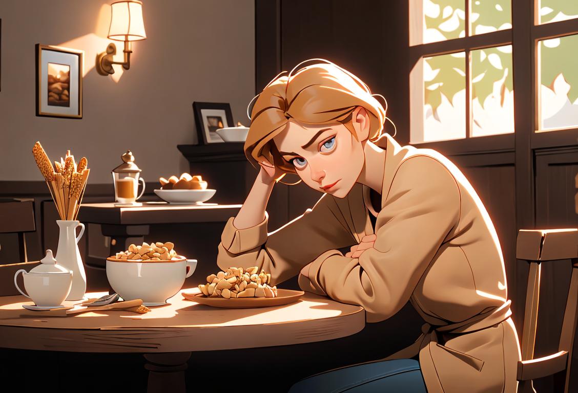 Person sitting at a table, sampling a variety of whole grain products, surrounded by different grains and cereals. Cozy cafe ambiance, with warm lighting and rustic decor..