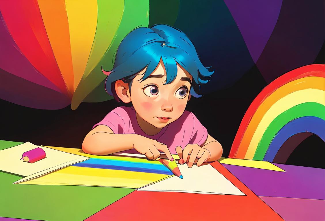 A curious child, surrounded by a rainbow of crayons, happily coloring in a picturesque park..