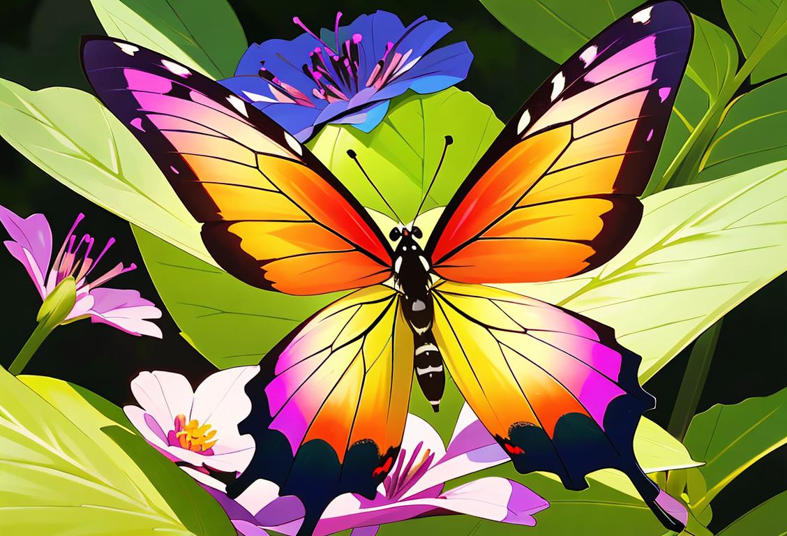 Close-up shot of a colorful butterfly perching on a vibrant flower, nature background, capturing the beauty of National Insect Week Bug of the Day..