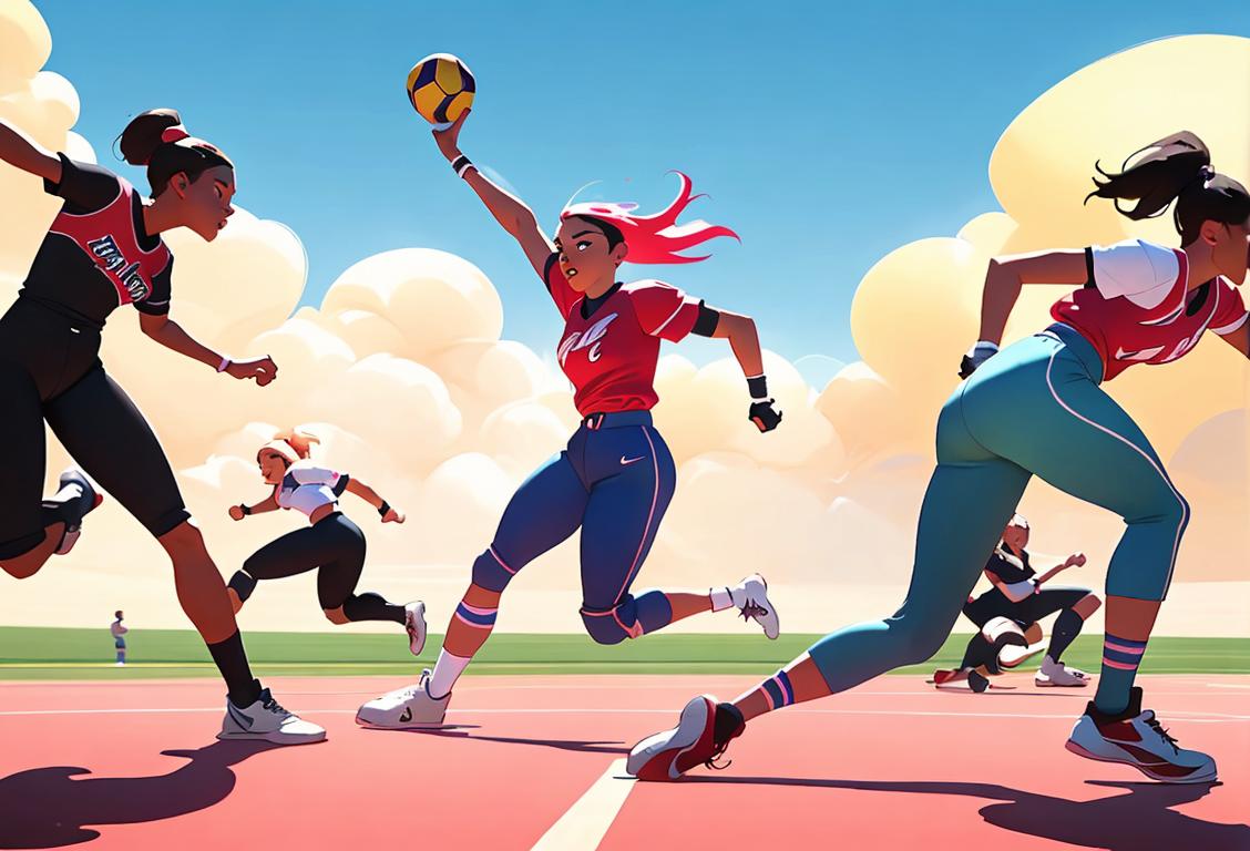 A diverse group of women and girls in action-packed sports moments, showcasing various sports, wearing vibrant athletic gear in energetic and empowering settings..