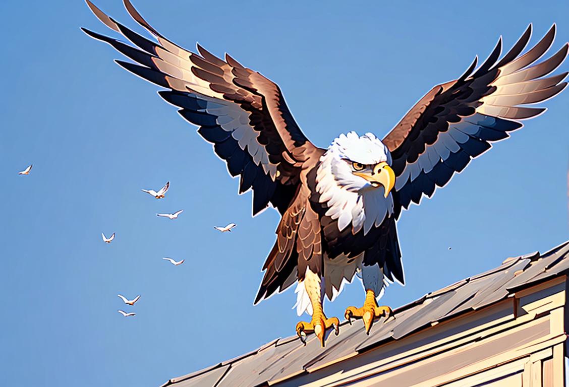 Close-up of a majestic bald eagle soaring through a clear blue sky, showcasing its strength and freedom..