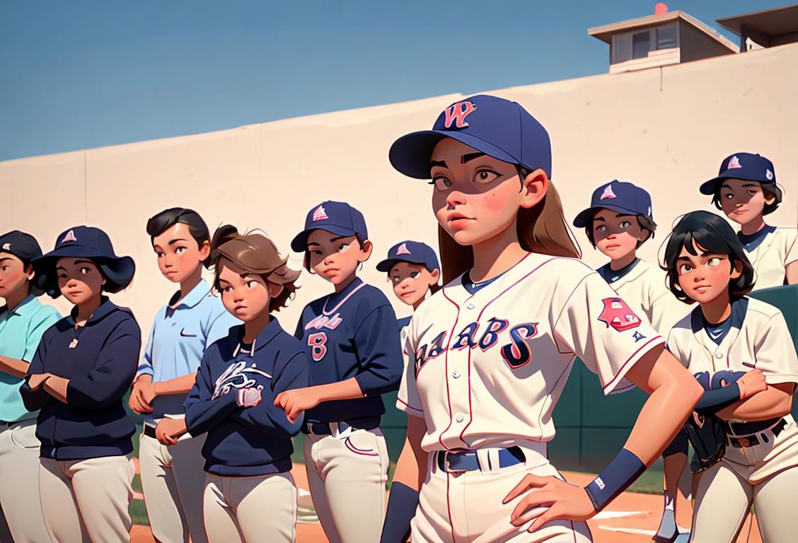 Young woman in baseball uniform, standing on a baseball field, surrounded by cheering crowd, inspiring future generations of women in baseball..