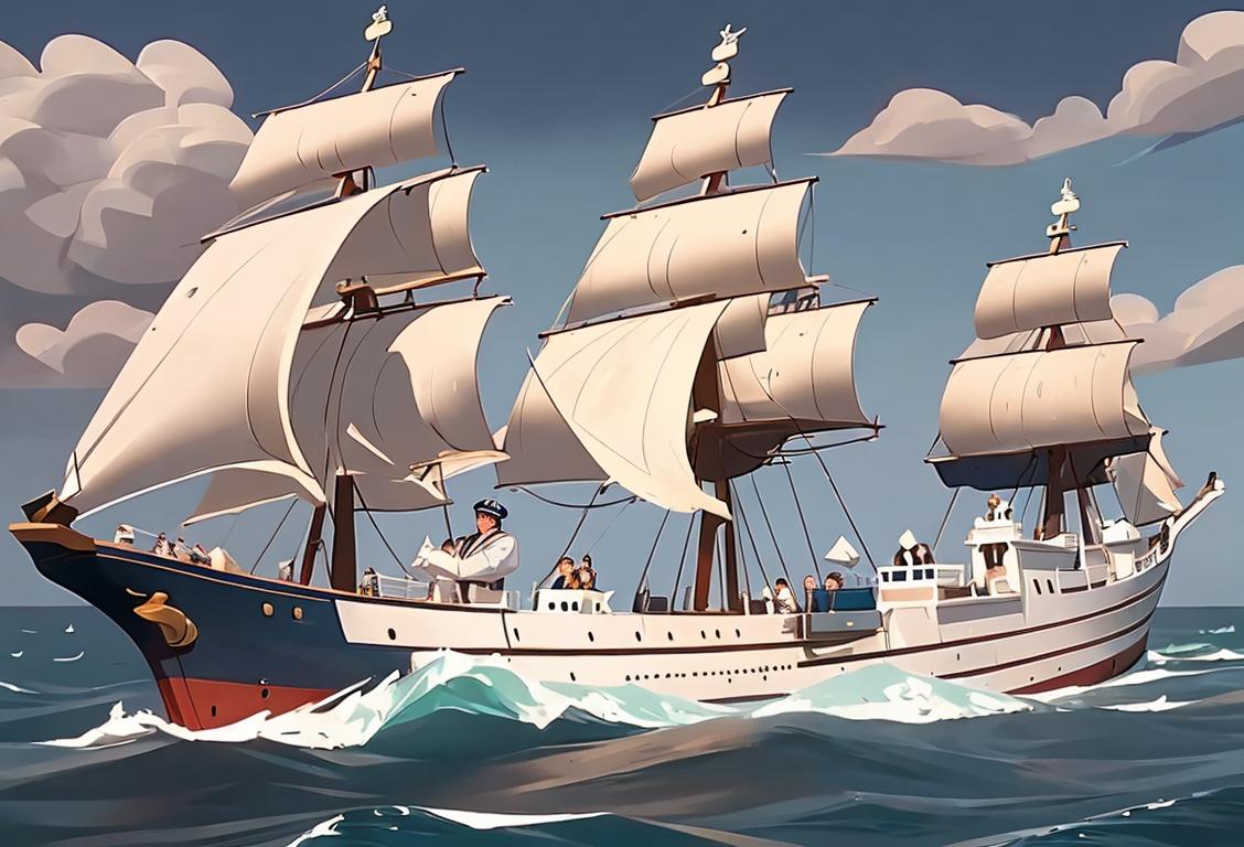 A group of diverse seafarers with different styles of sailor hats, naval uniforms, and maritime scenes from around the world..