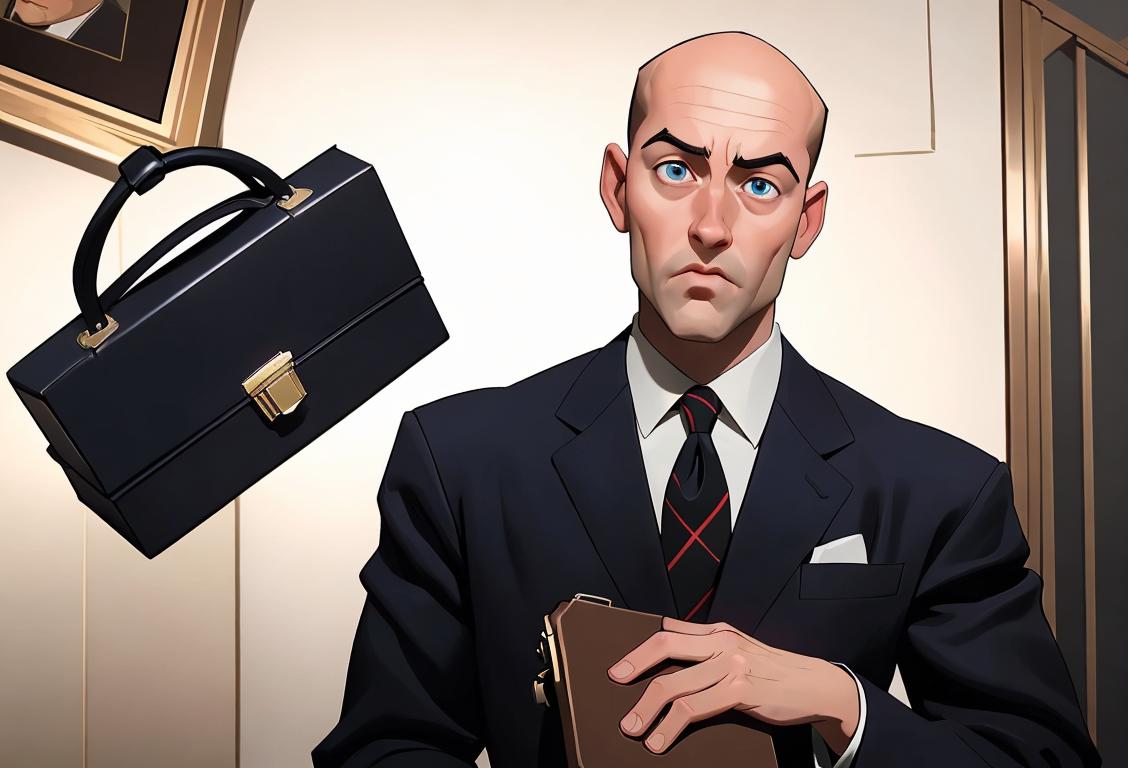 A confident man with a briefcase, wearing a classic suit, ready for national security briefings and equipped with a determined expression..