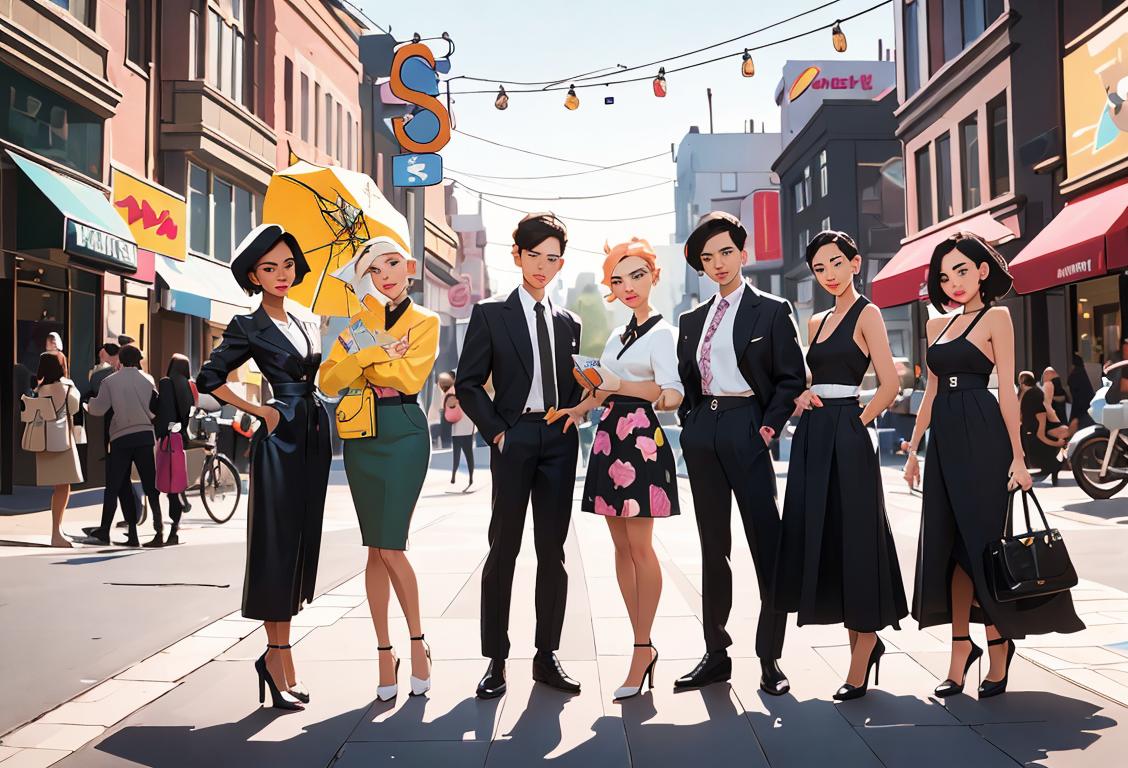 A diverse group of people happily showcasing their debit cards, each with their own unique style and fashionable clothing, set against a modern urban backdrop..
