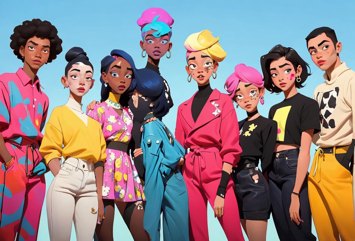 A diverse group of individuals, each with a unique style, standing together to celebrate National World Vitiligo Day. Colorful urban background, with fashion ranging from casual to trendy..