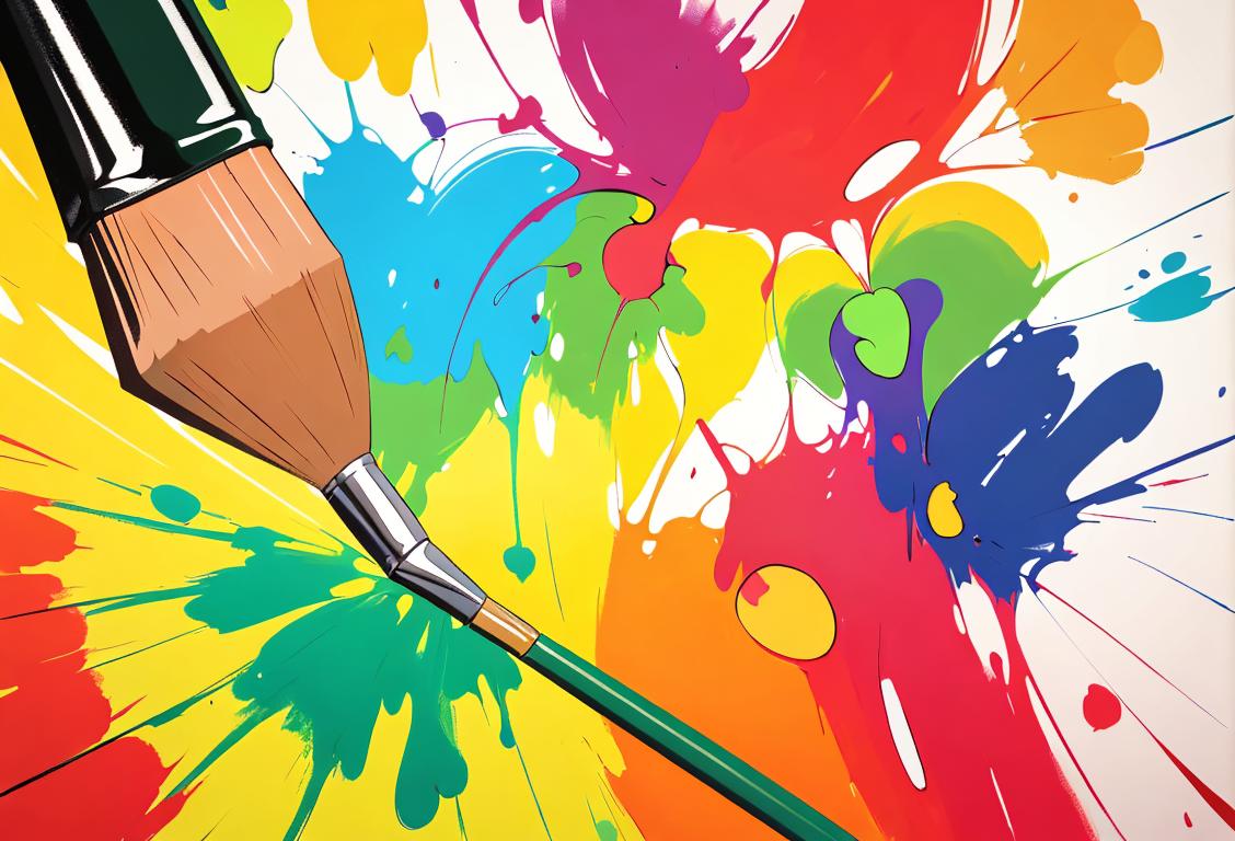 Colorful paint brushes and palette on canvas, artist's hand delicately painting a vibrant abstract masterpiece, depicting artistic expression and creativity..