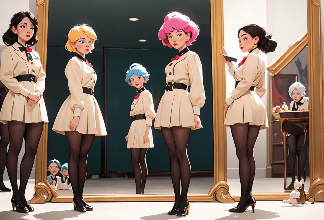 A group of diverse people standing in front of a mirror, dressed in different clothing styles, showcasing their unique individuality for National Shame Day..