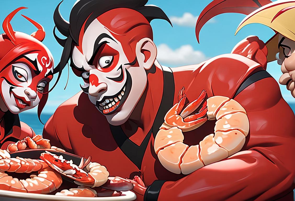 A Juggalo and a Red Lobster mascot wearing matching outfits, enjoying a seafood feast, surrounded by friends with varying fashion styles and vibrant backgrounds..