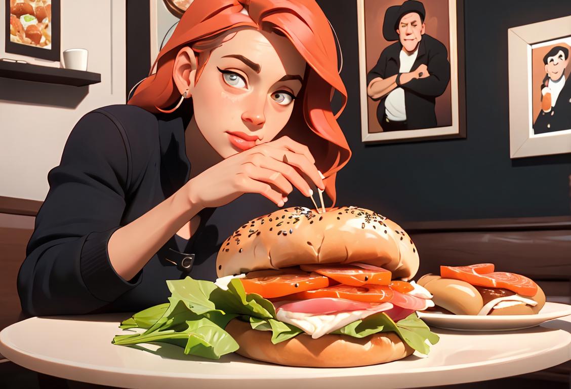 A person enjoying a bagel topped with lox, surrounded by a cozy café atmosphere and trendy urban fashion..