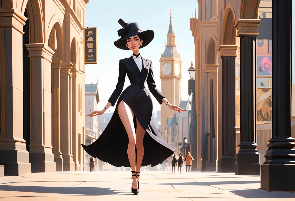 A young woman, elegantly tall, stands confidently amidst a vibrant cityscape. She is dressed in fashionable attire, wearing a stylish hat and strutting in her tallest pair of heels. The scene radiates celebration, as people from all walks of life gather to applaud and appreciate the beauty and grace of tall girls. The atmosphere is charged with excitement, reminiscent of a lively carnival. At the heart of it all, a banner reads 'National Tall Girl Appreciation Day.'.