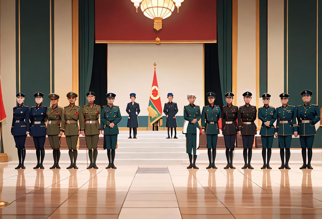 A diverse group of people, confidently wearing different styles of clothing and standing in front of a podium, symbolizing the National Command Council Held Day..