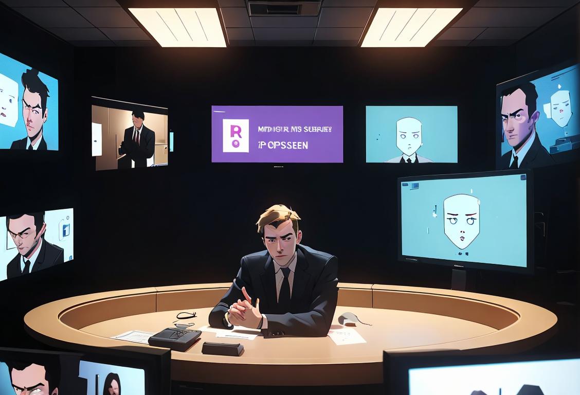 A person in a suit holding a lock, surrounded by computer screens showing encrypted data and a sign saying 'Protect Your Secrets'.
