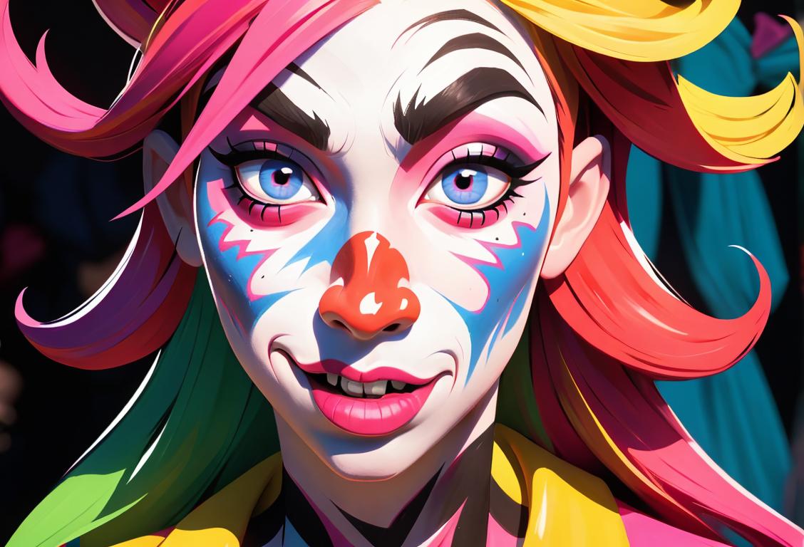 Excited person with colorful face paint, wearing a unique outfit and surrounded by a vibrant and lively carnival atmosphere..