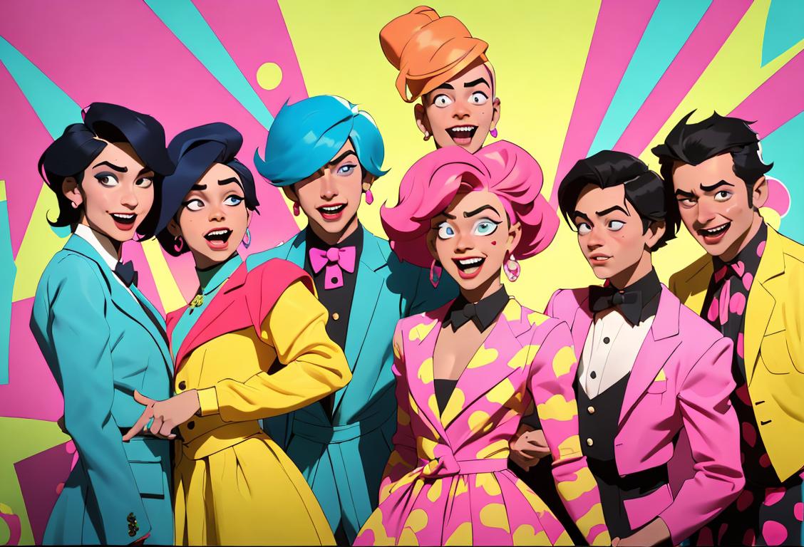 A group of diverse individuals, creatively dressed in a mix of gender-bending outfits, laughing and posing in a vibrant urban setting. Some rocking bold patterns and colors, others switching up with spiffy suits. A vivid display of self-expression, breaking fashion barriers, and celebrating the inclusive spirit of National Crossdressing Day..