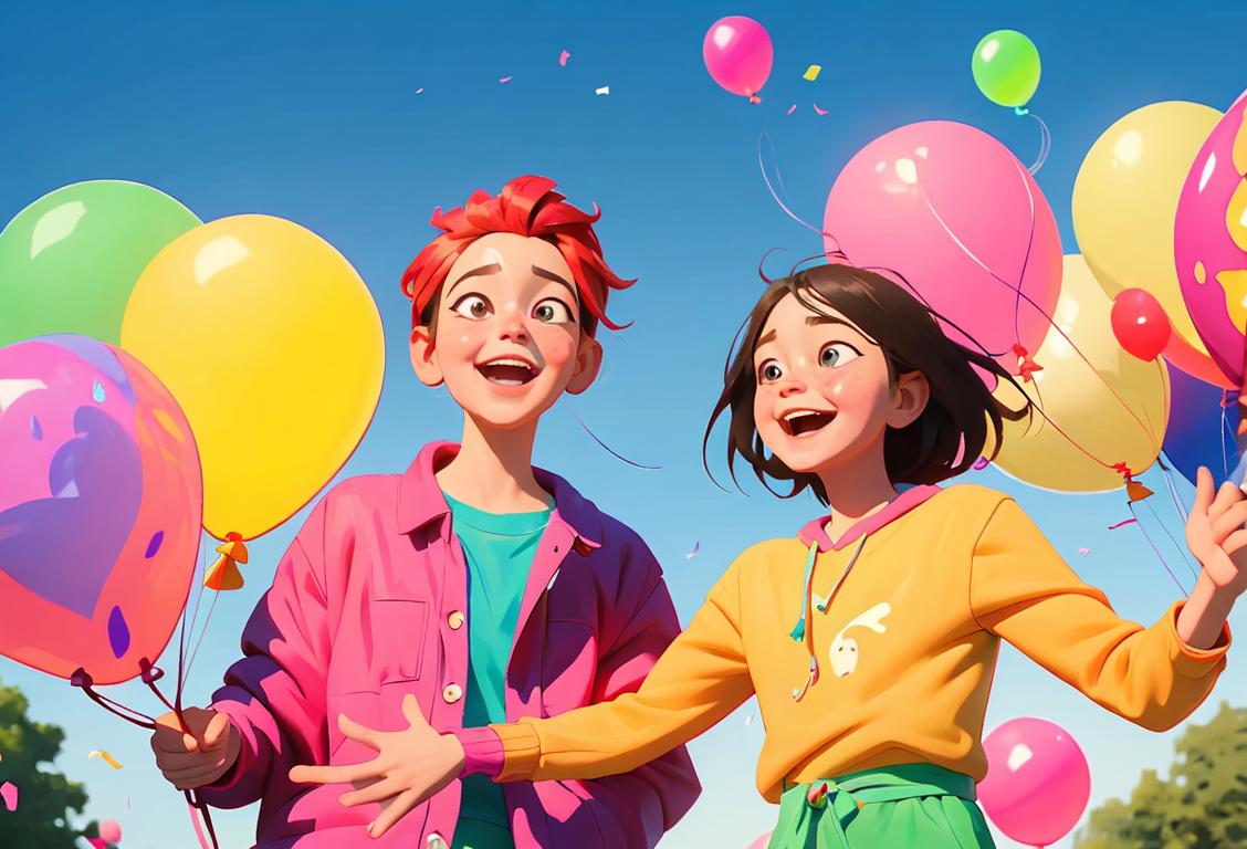Happy people of all ages releasing colorful balloons into the sky at a park, wearing cheerful and vibrant clothing, outdoor festive celebration..