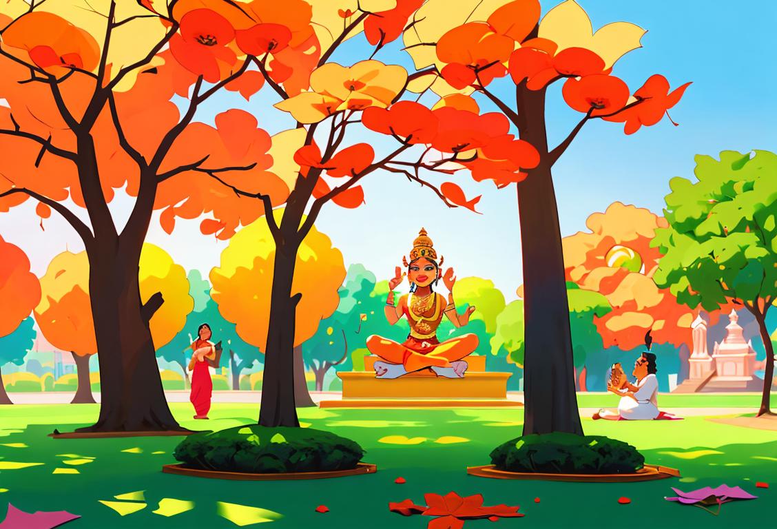 Group of diverse individuals promoting peace and harmony, dressed in vibrant colors to celebrate National elements who want to end Hinduism are working Day. Sunny park setting, global cultural fusion..