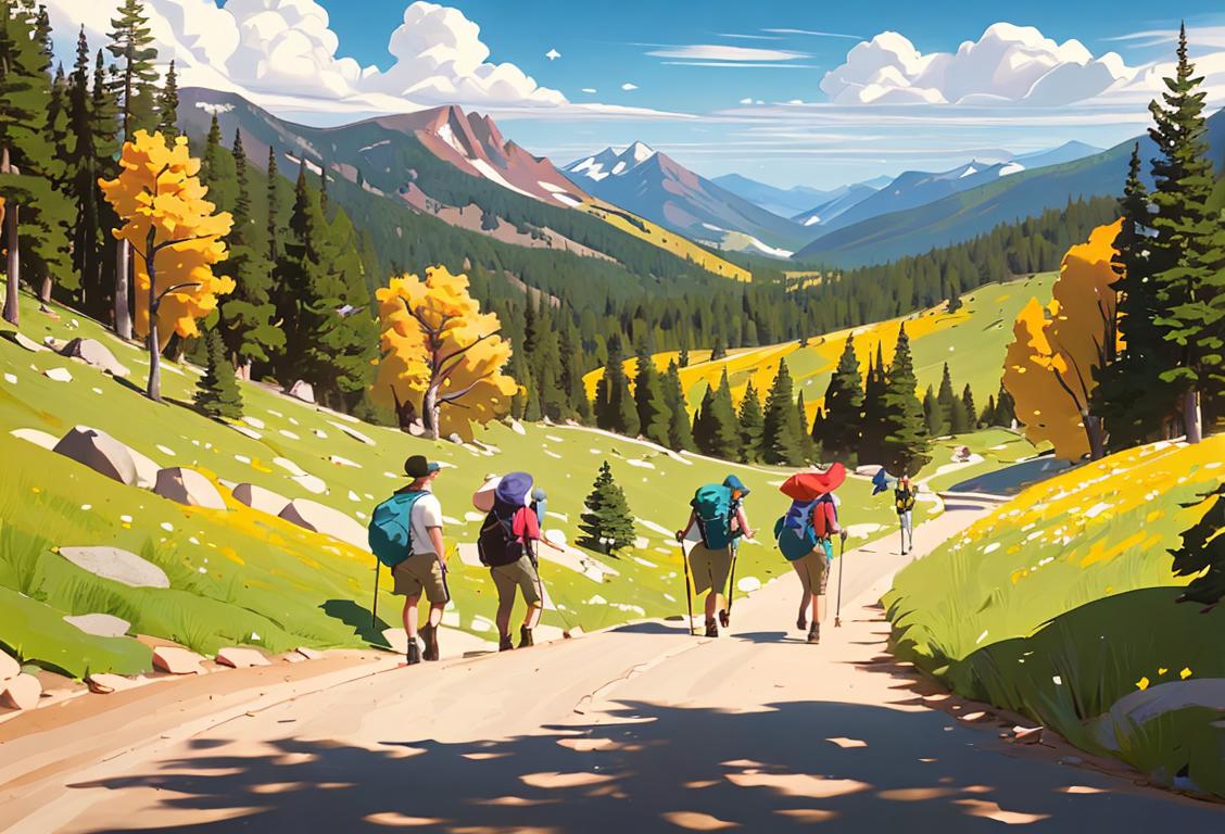 A group of diverse hikers in outdoor gear, spreading joy as they explore stunning landscapes with their National Park Service released permits..