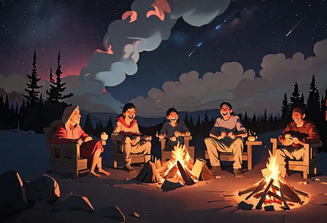 A group of friends gathered around a campfire, laughing and enjoying a peaceful evening under the starry sky..