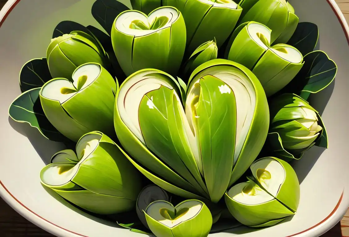 Close-up shot of a delicious artichoke heart, drizzled with tangy sauce, surrounded by fresh green vegetables..