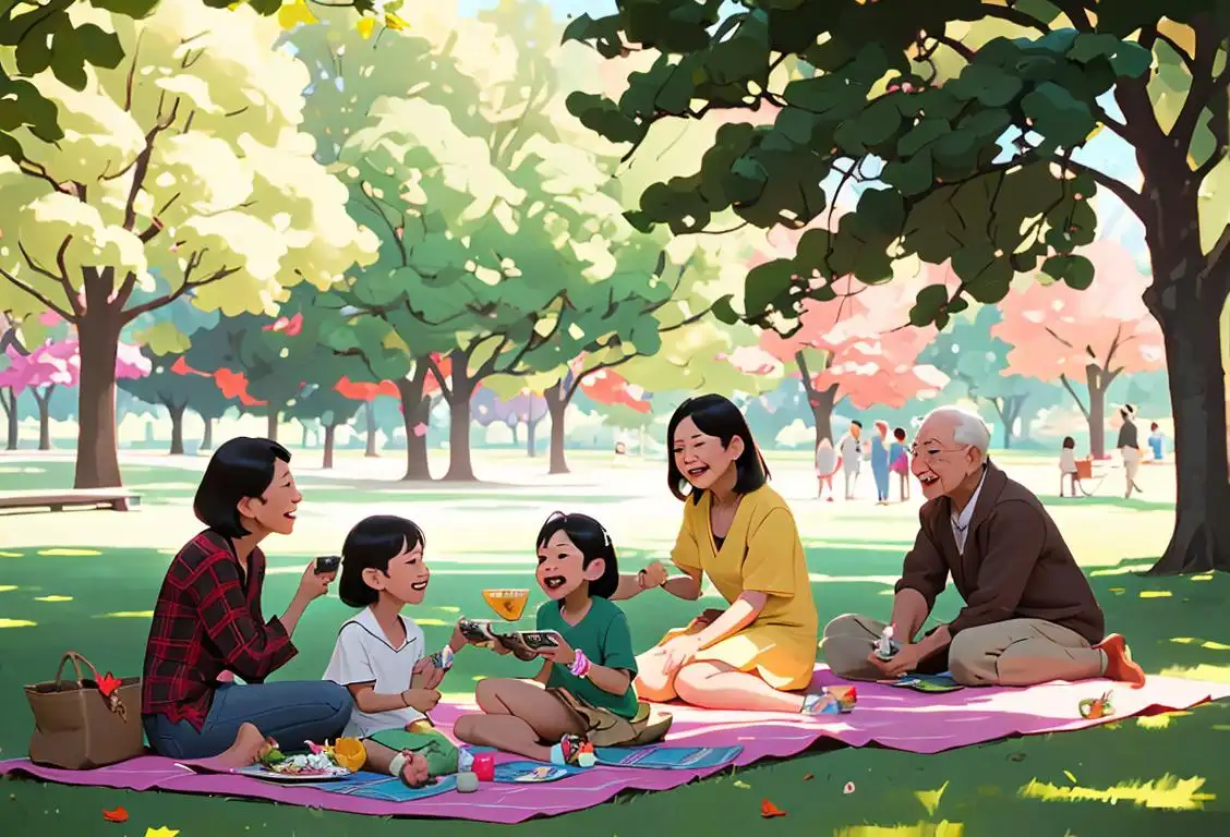 Family reunion in a beautiful park with people of different generations having a picnic, playing games, and sharing laughter..