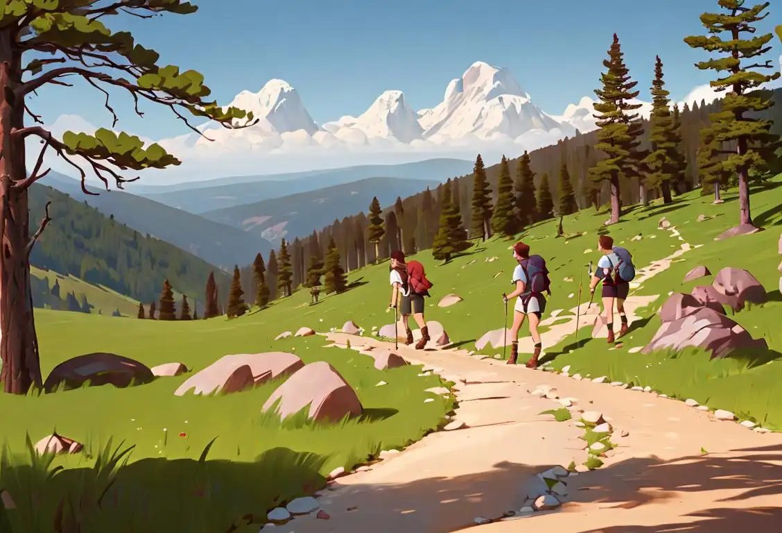 A group of hikers enjoying rocky trails while wearing hiking boots and backpacks in a beautiful nature setting..