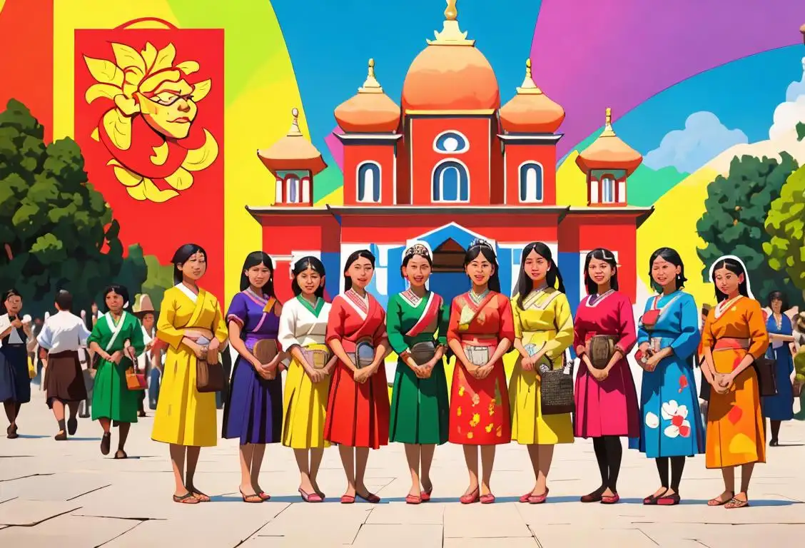 A diverse group of people dressed in colorful traditional attire, showcasing their unique cultural styles and surrounded by iconic landmarks that represent different countries..