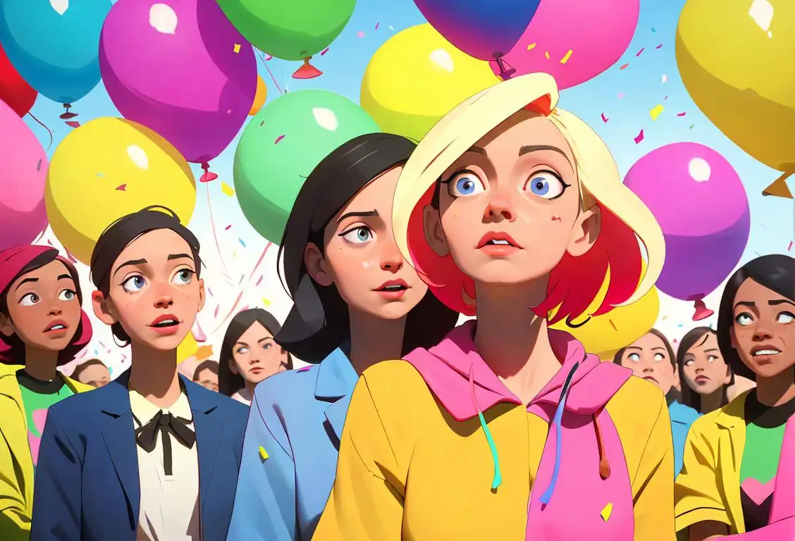 A group of diverse people named Amanda, dressed in colorful clothing, celebrating National Amanda Day with balloons and confetti, in a vibrant city setting..